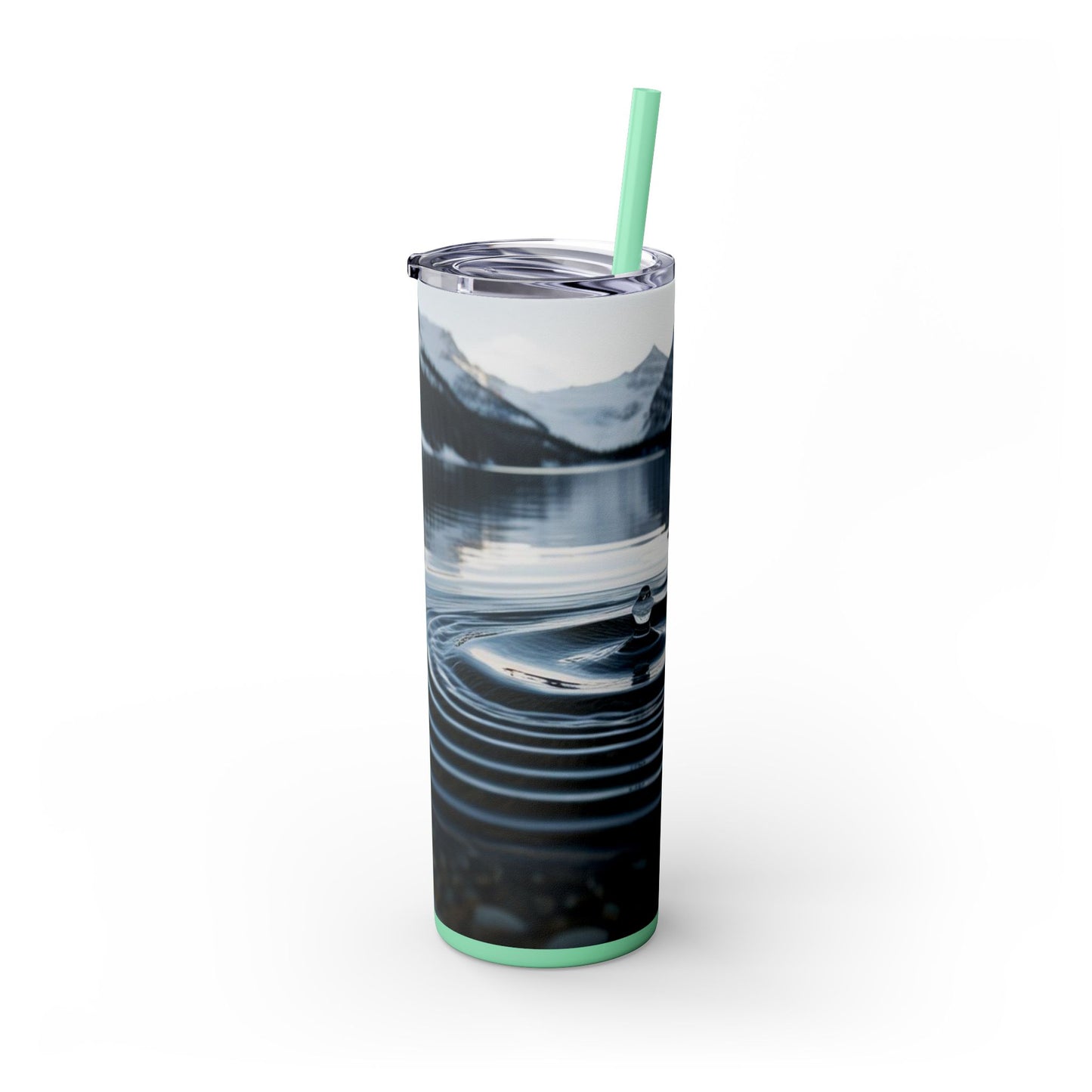 Ripple in a Snowy Mountain Lake Skinny Tumbler with Straw, 20oz