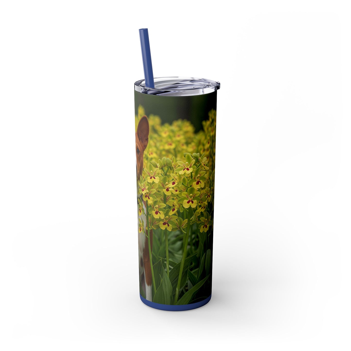 Basenji Skinny Tumbler with Straw, 20oz