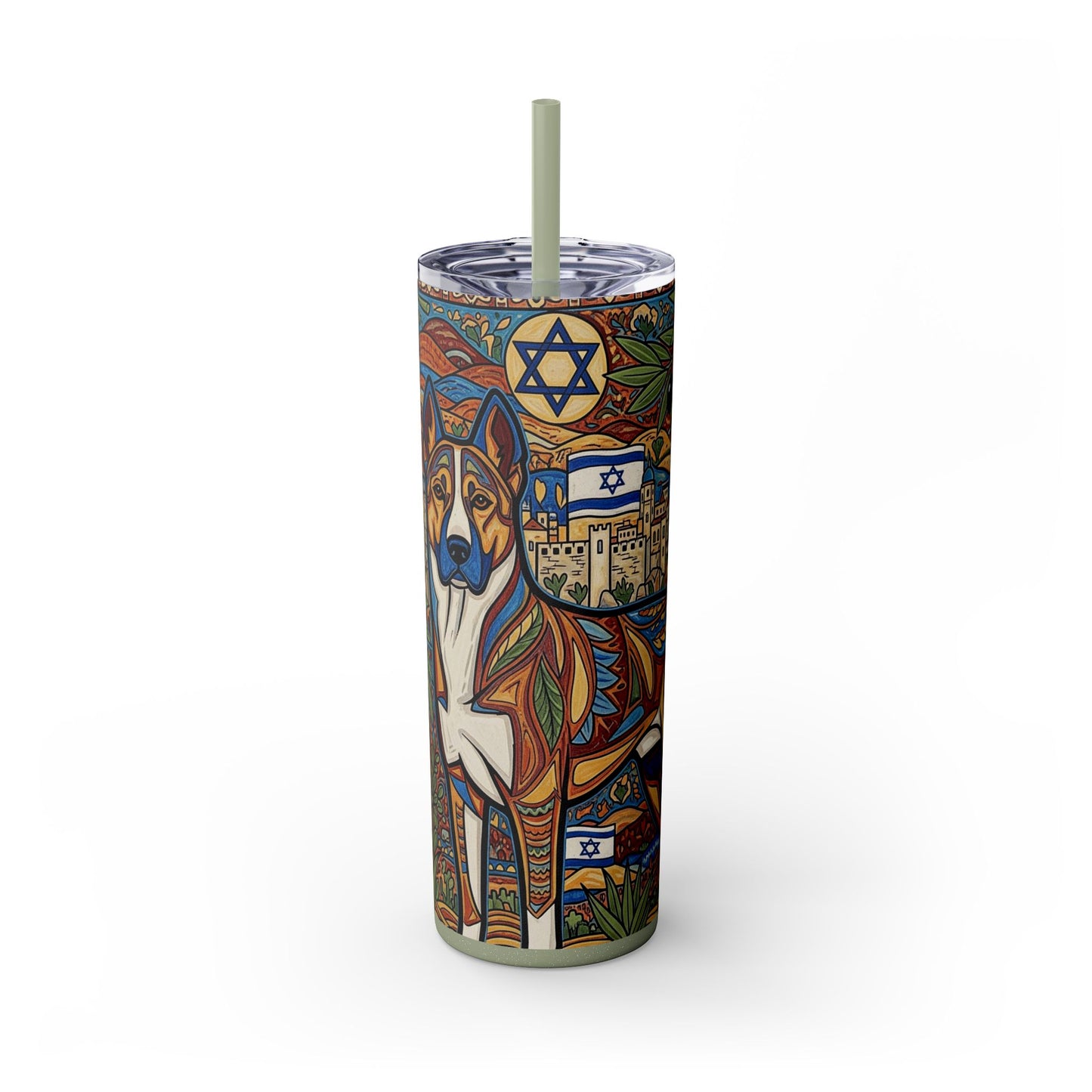 Canaan Dog Skinny Tumbler with Straw, 20oz