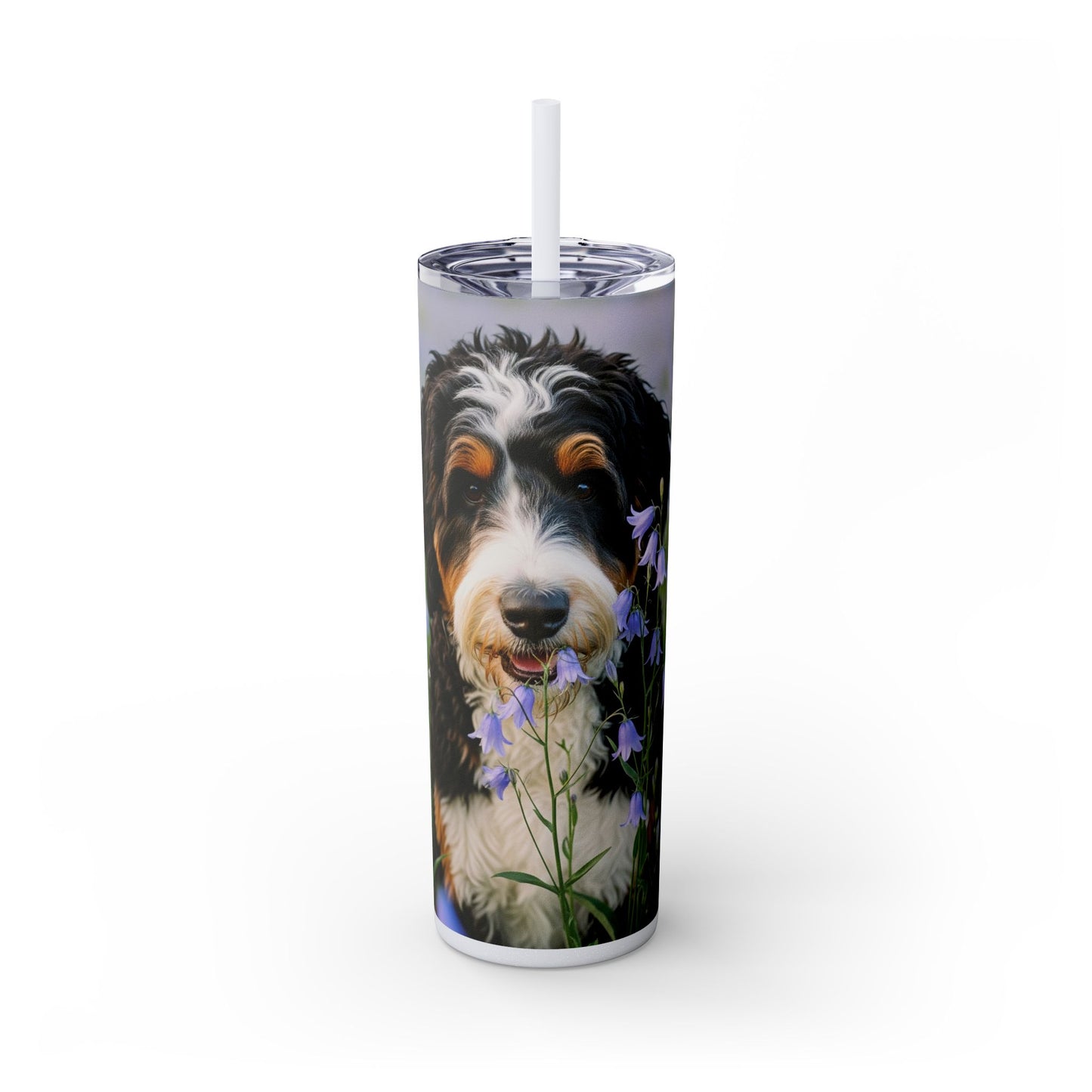 Bernedoodle Skinny Tumbler with Straw, 20oz