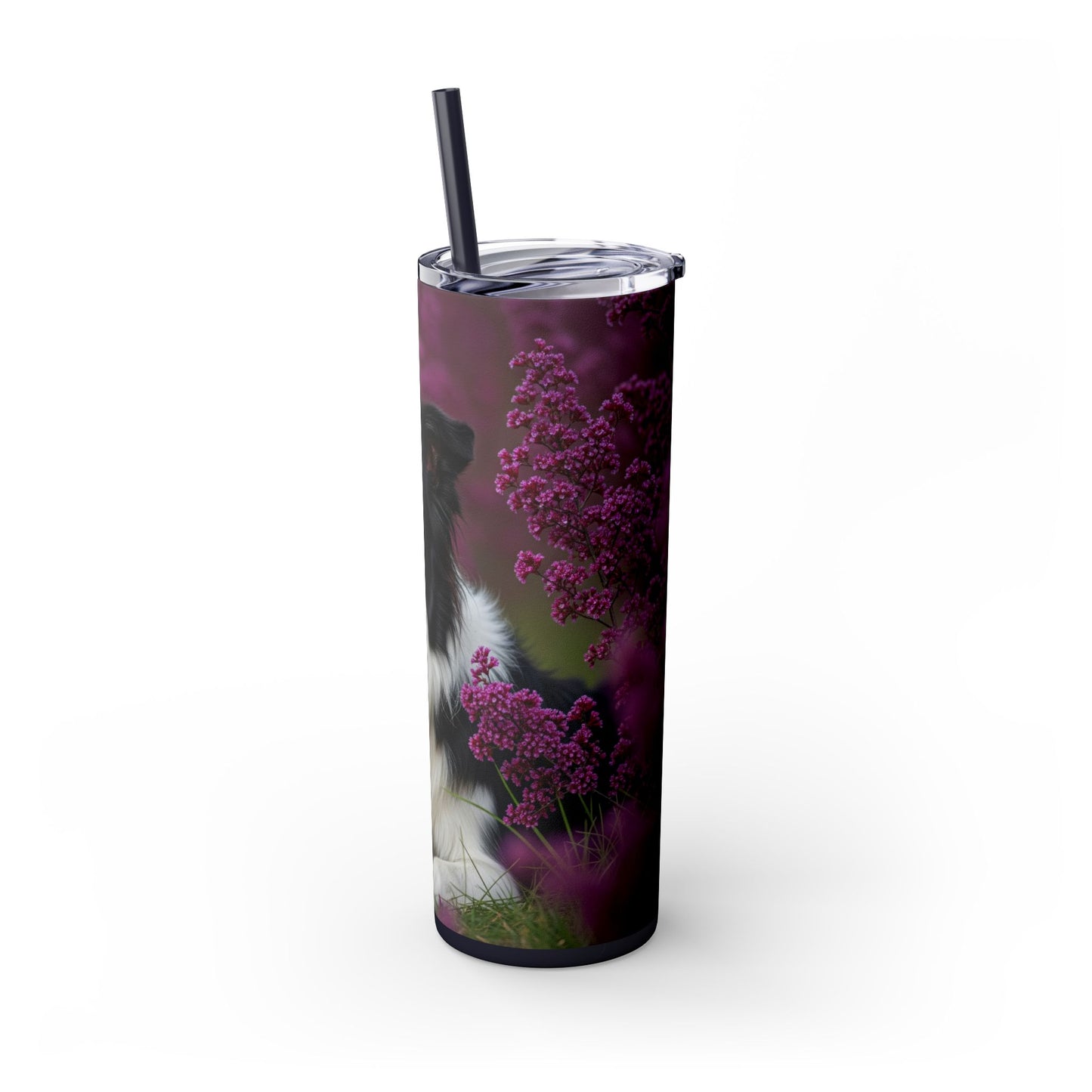 Border Collie Skinny Tumbler with Straw, 20oz
