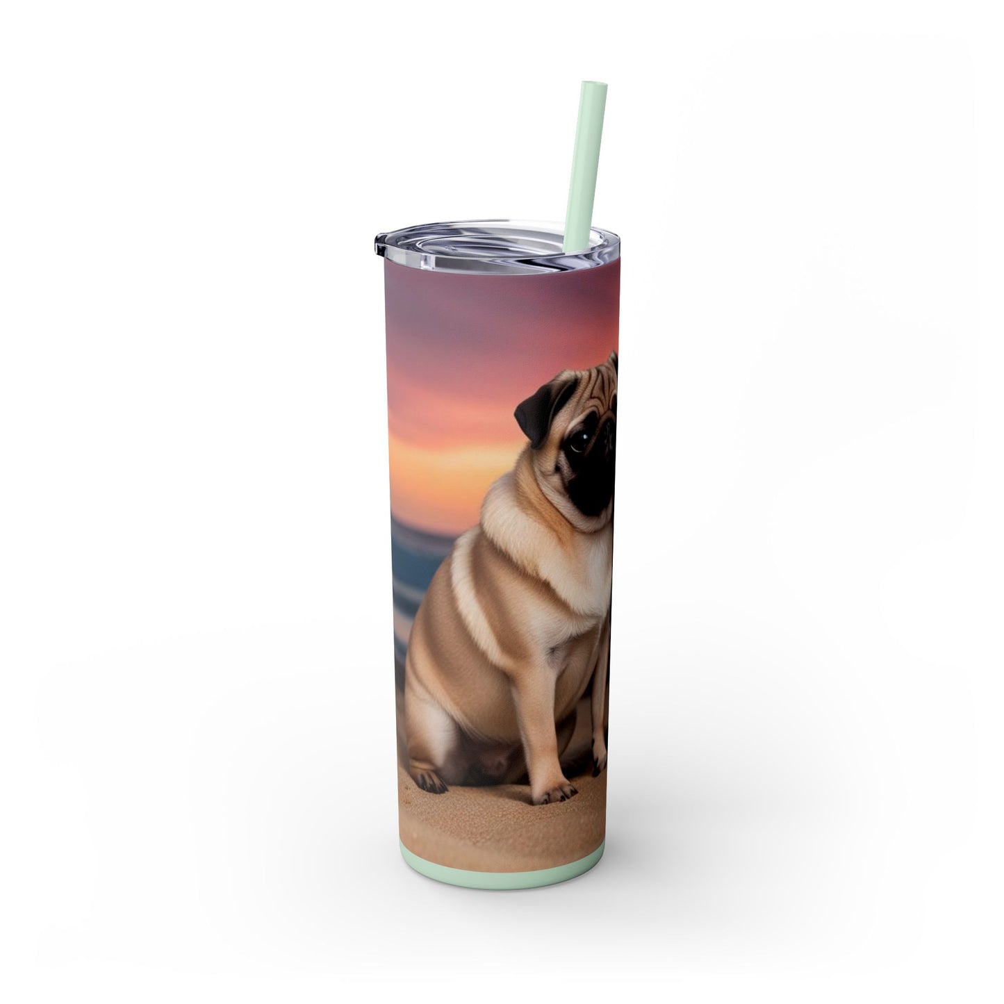 Pug Love Skinny Tumbler with Straw, 20oz