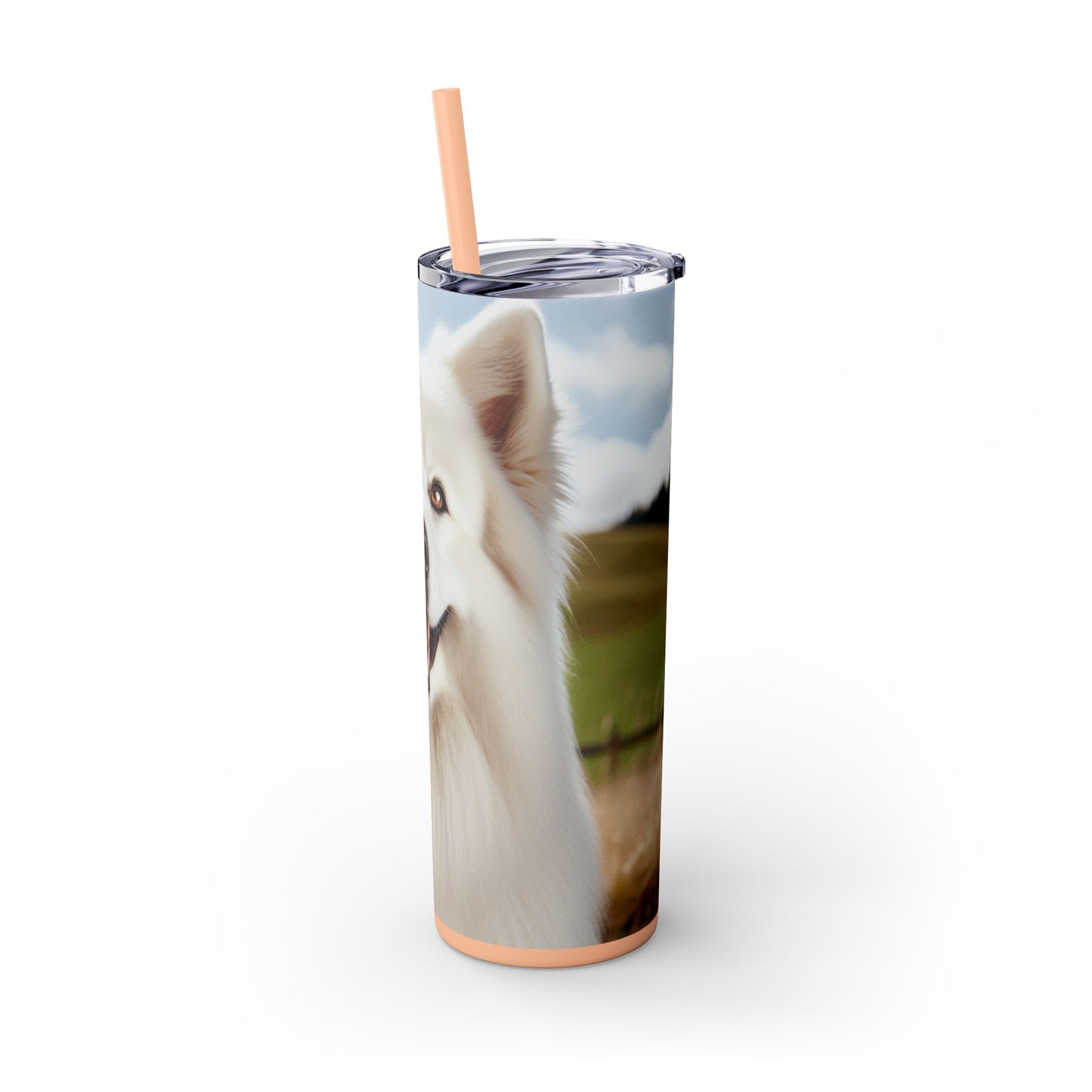 White Swiss Shepherd Dog Skinny Tumbler with Straw, 20oz