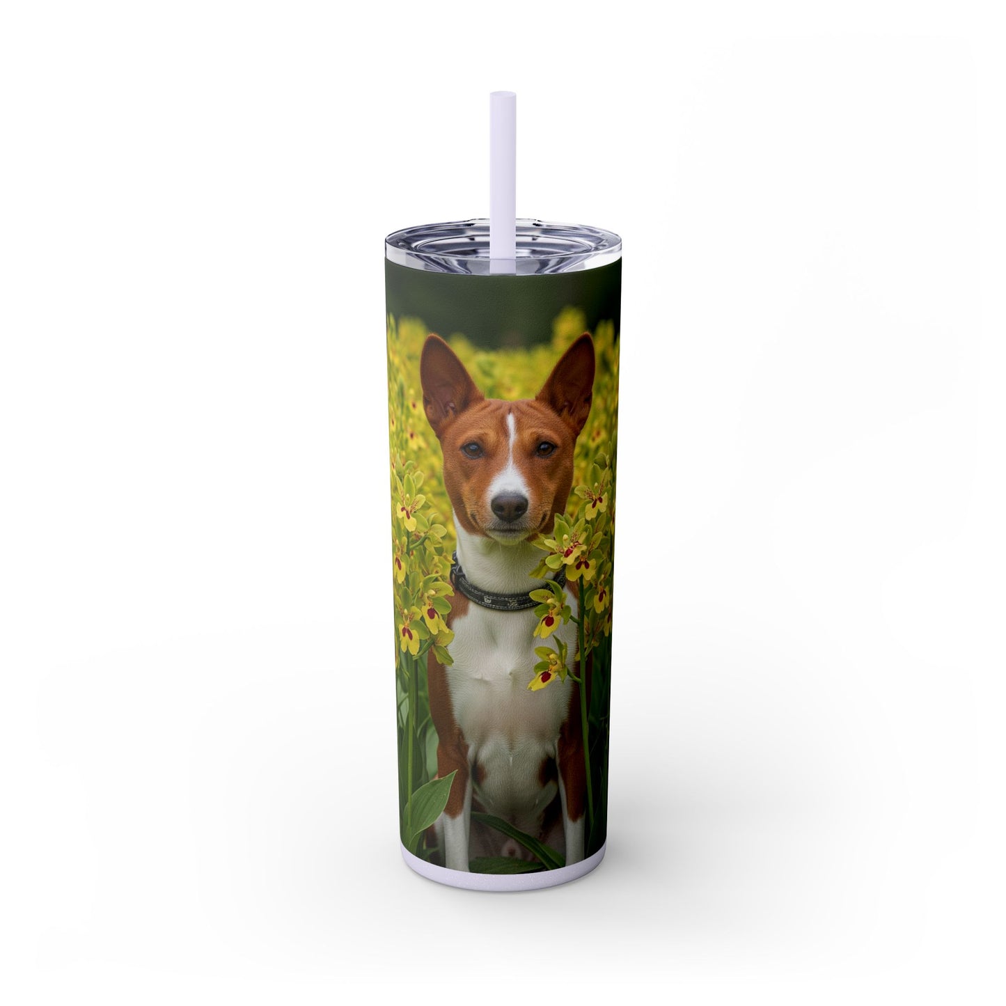 Basenji Skinny Tumbler with Straw, 20oz
