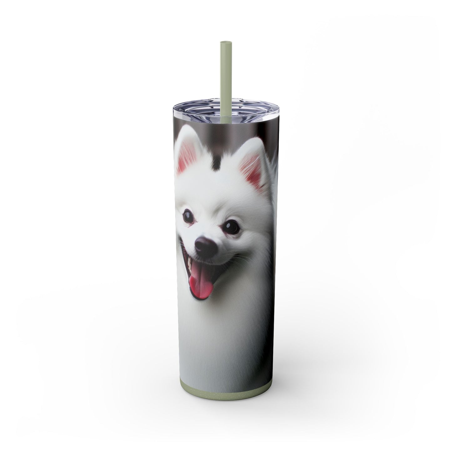 American Eskimo Dog Skinny Tumbler with Straw, 20oz
