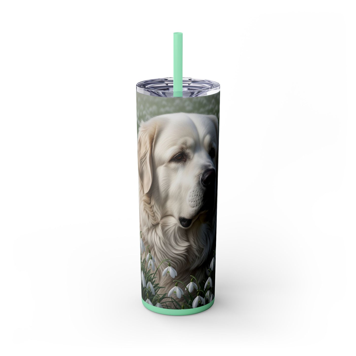 Pyrenean Mastiff Skinny Tumbler with Straw, 20oz