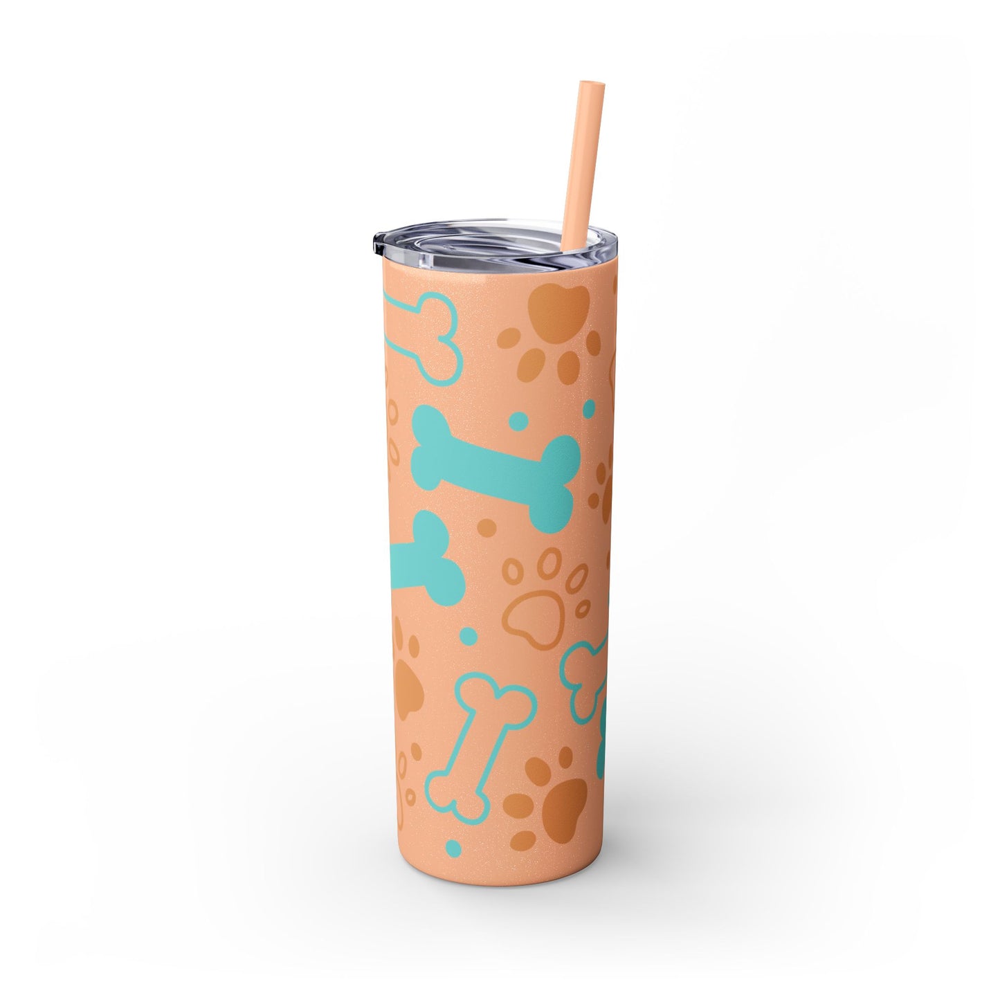 Puppy Pattern Skinny Tumbler with Straw, 20oz
