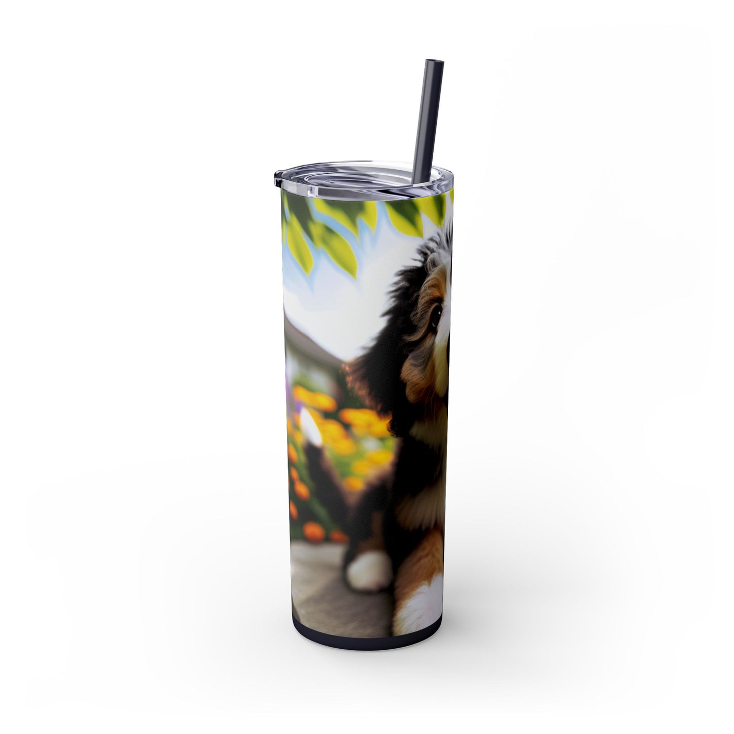 Bernedoodle Skinny Tumbler with Straw, 20oz
