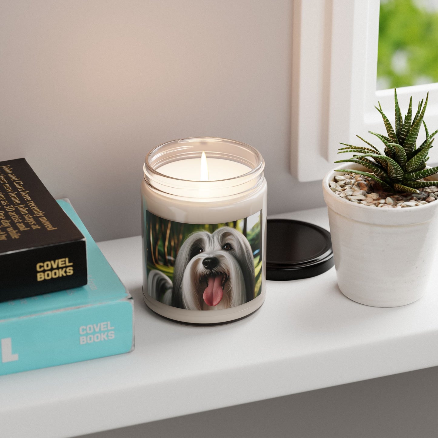Vela de soja perfumada con diseño de terrier tibetano, 250 g
