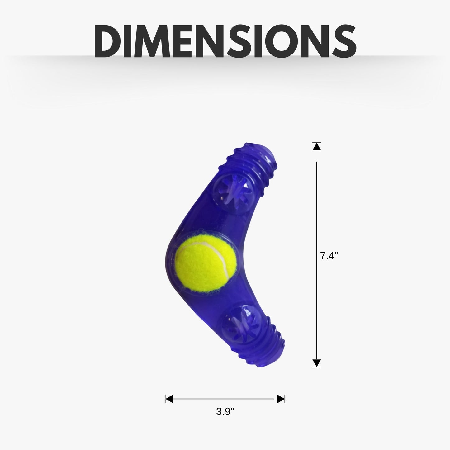 Juguete masticable Boomerang de TPR para perros con pelota de tenis chirriante extraíble y relleno de golosinas
