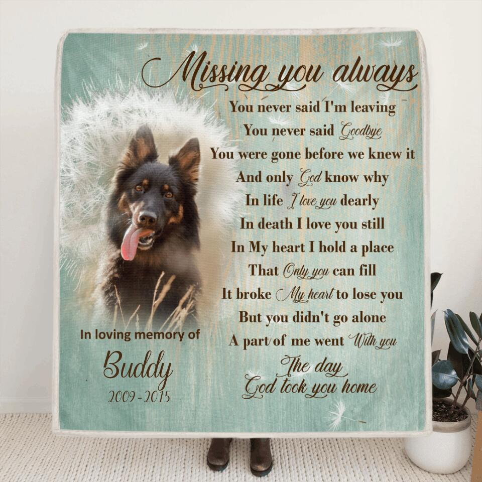 Personalized Remembrance Quilt/Fleece Blanket - Memorial Gifts For Loss Of Pet - Missing You Always - GTWDM6