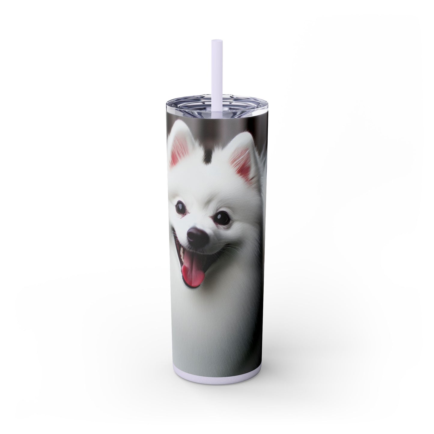 American Eskimo Dog Skinny Tumbler with Straw, 20oz
