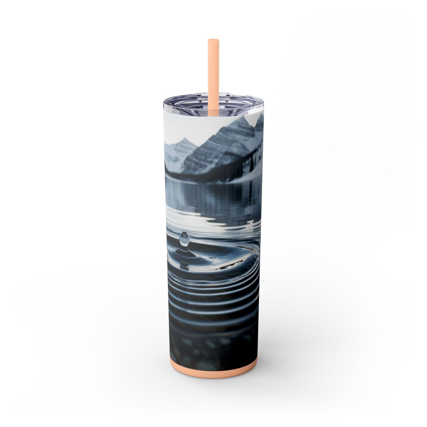 Ripple in a Snowy Mountain Lake Skinny Tumbler with Straw, 20oz