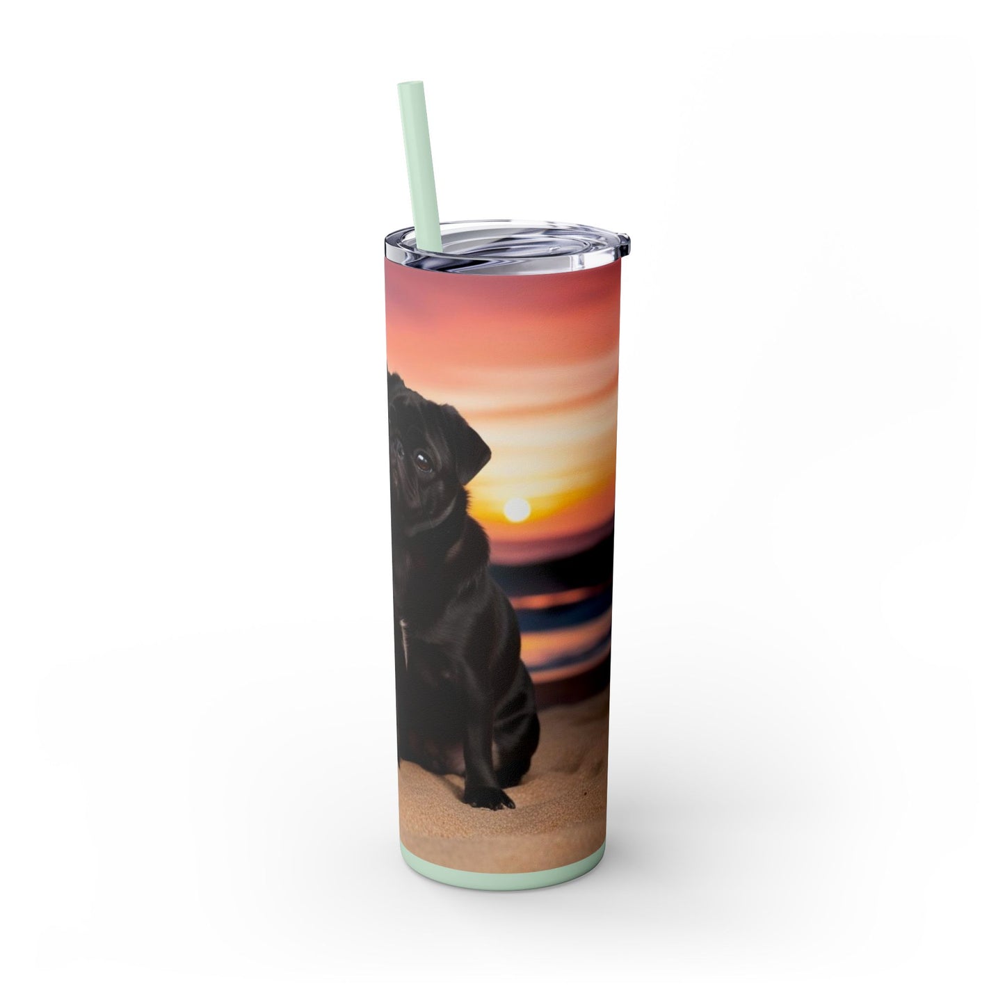 Pug Love Skinny Tumbler with Straw, 20oz