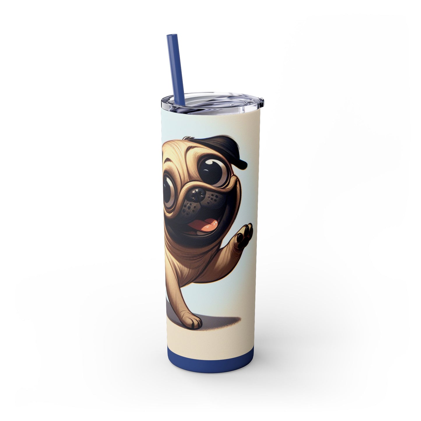 Pug Skinny Tumbler with Straw, 20oz