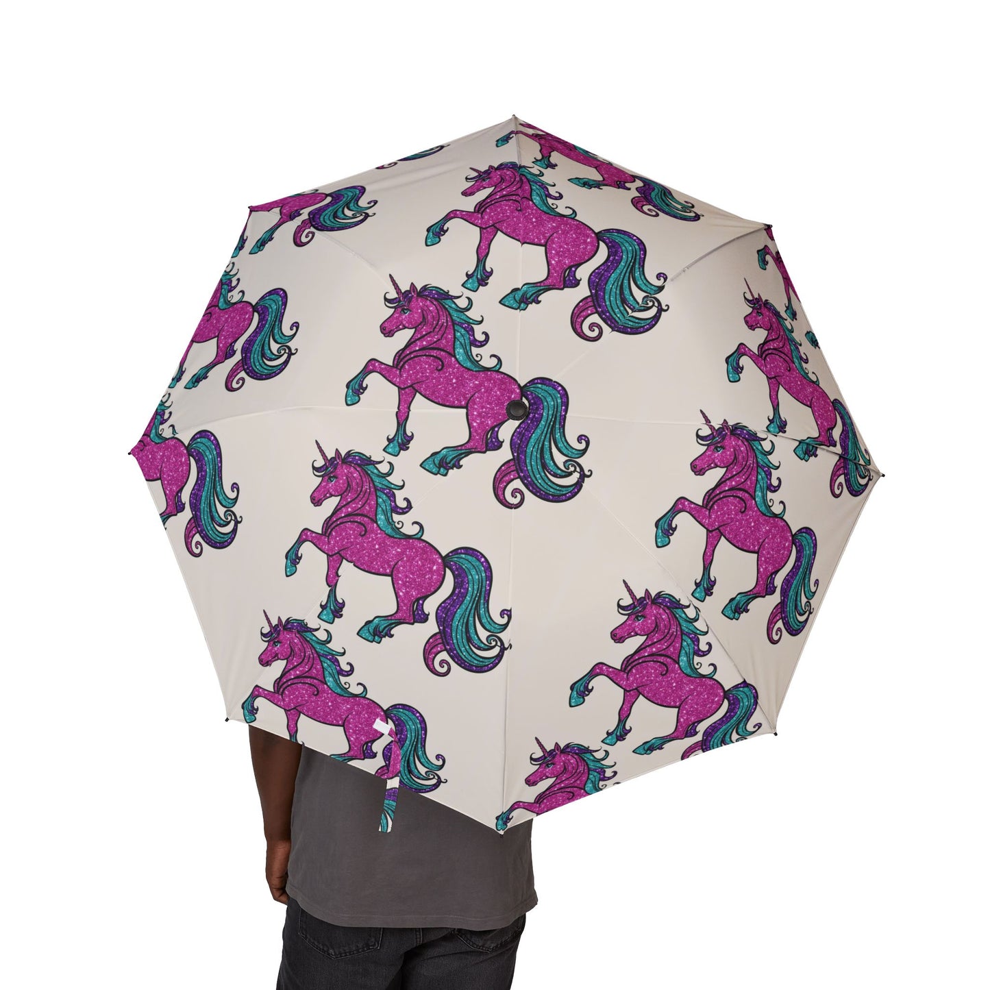 Glittery Psychedelic Unicorn Semi-Automatic Foldable Umbrella