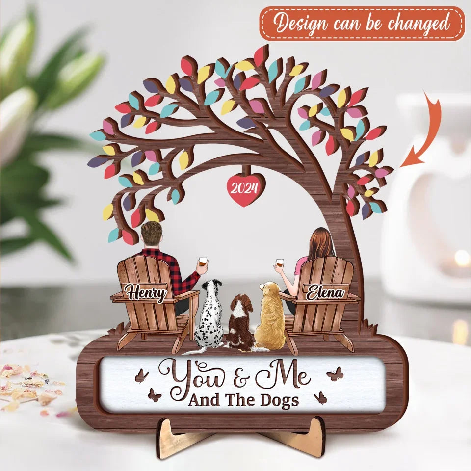 Arte de madera personalizado de pareja con mascotas (hasta 4 perros, gatos y conejos) - Idea de regalo para parejas o amantes de las mascotas - You & Me & The Fur Babies