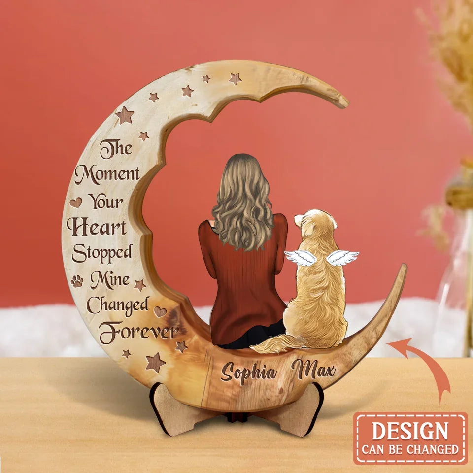 Personalized Dog Mom Moon Wooden Art - Gift Idea Dog Lover - I'll Hold You In My Heart Until I Can Hold You In Heaven