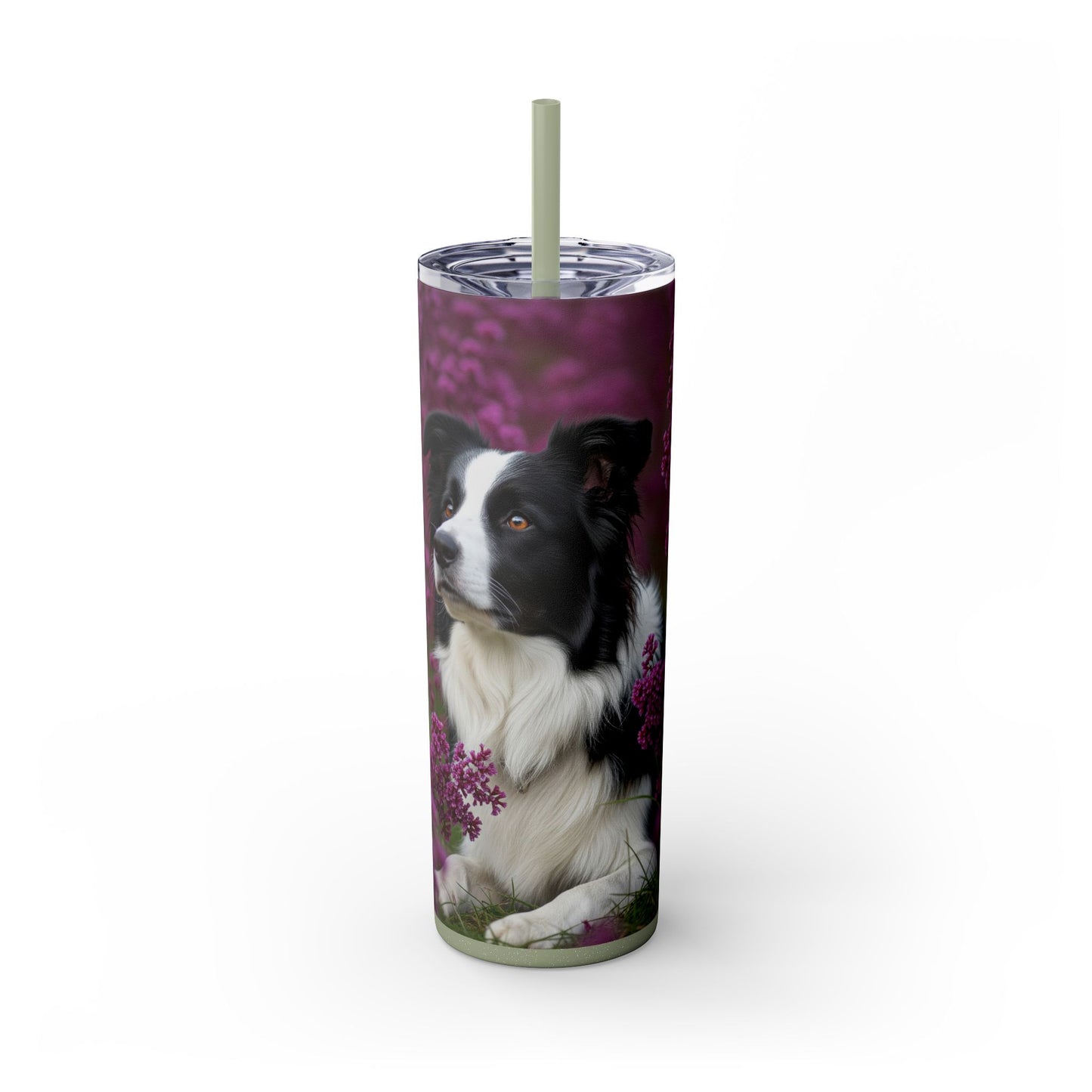 Border Collie Skinny Tumbler with Straw, 20oz