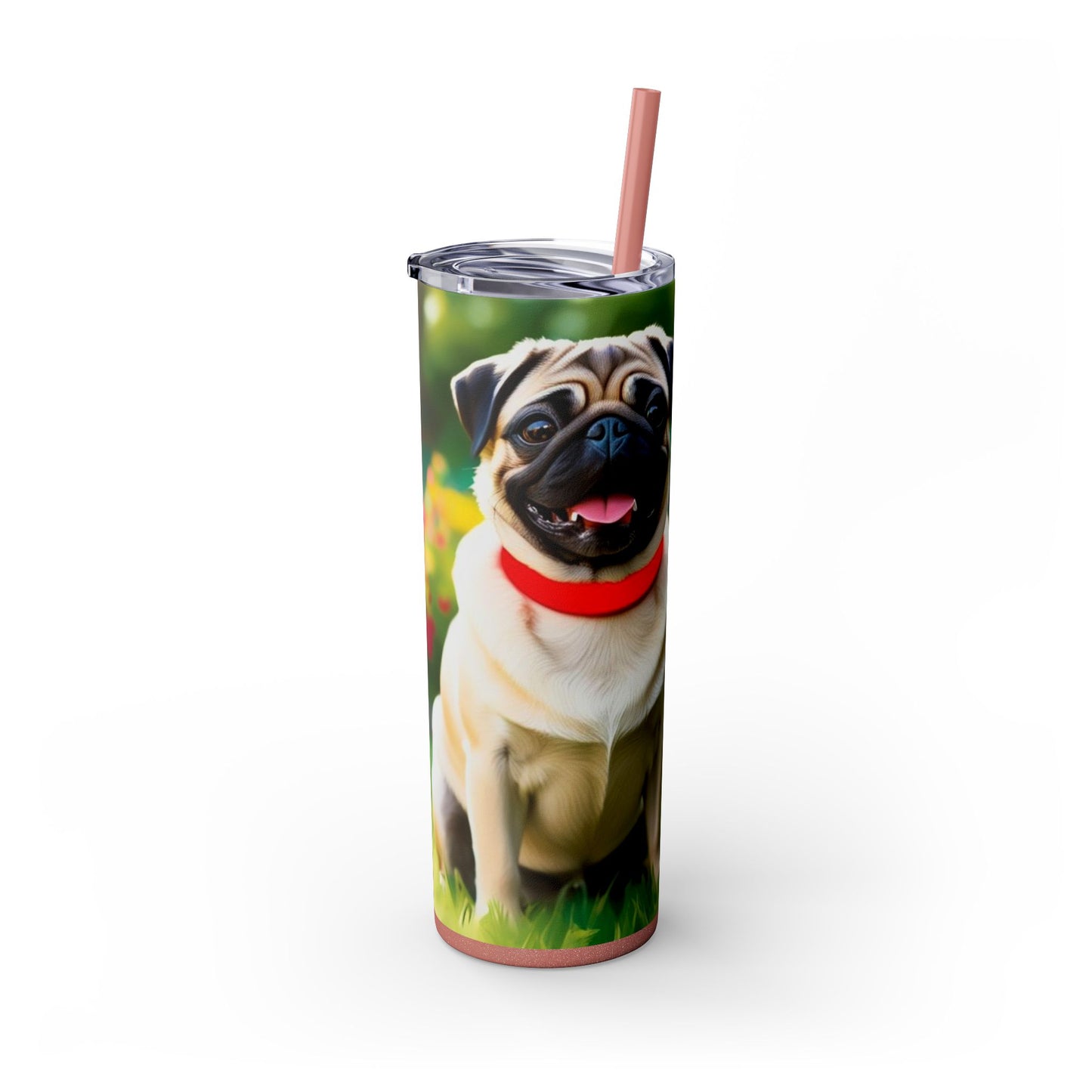 Pug Skinny Tumbler with Straw, 20oz