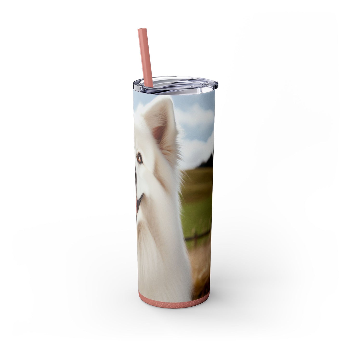 White Swiss Shepherd Dog Skinny Tumbler with Straw, 20oz