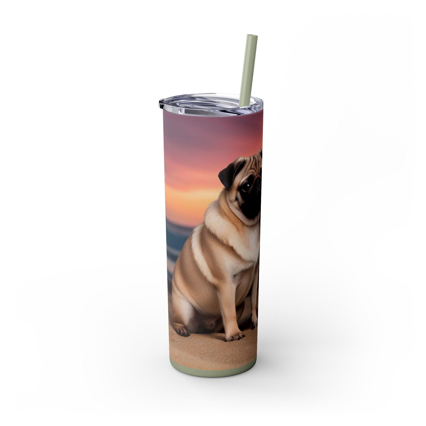 Pug Love Skinny Tumbler with Straw, 20oz