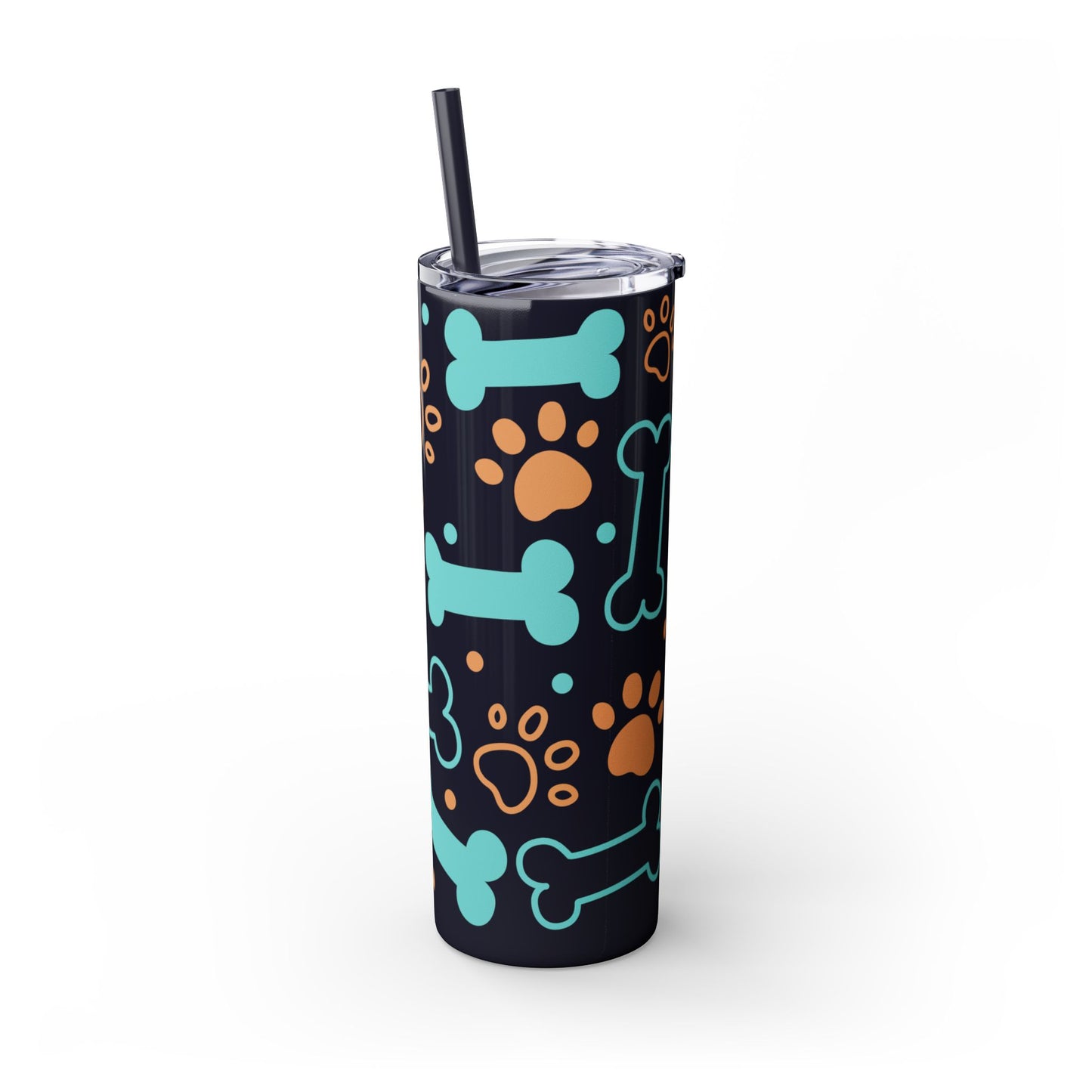 Puppy Pattern Skinny Tumbler with Straw, 20oz