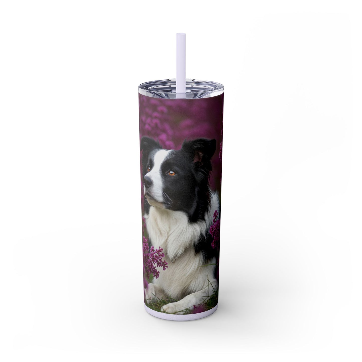 Border Collie Skinny Tumbler with Straw, 20oz
