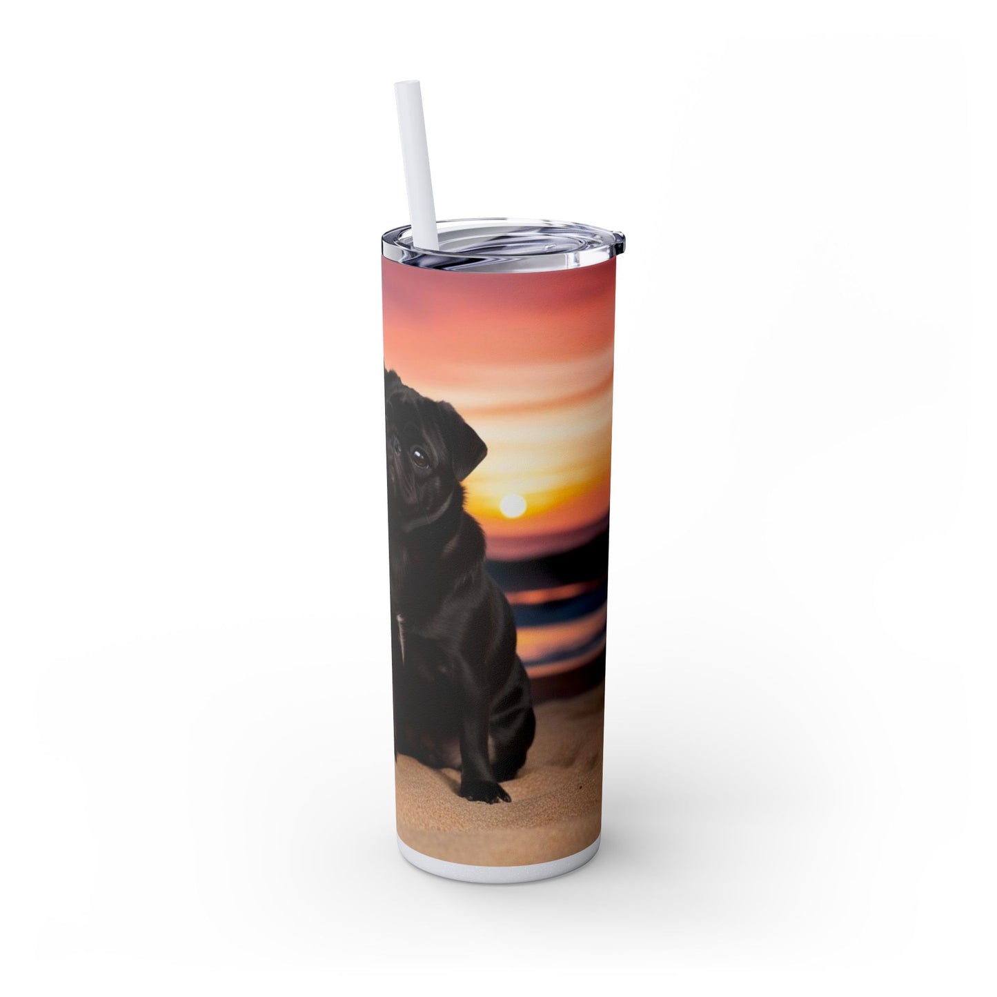 Pug Love Skinny Tumbler with Straw, 20oz