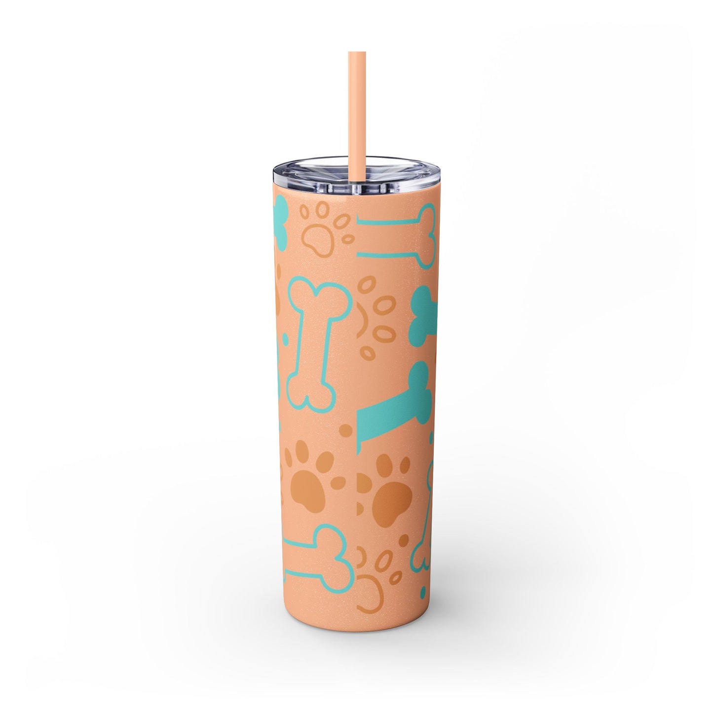 Puppy Pattern Skinny Tumbler with Straw, 20oz