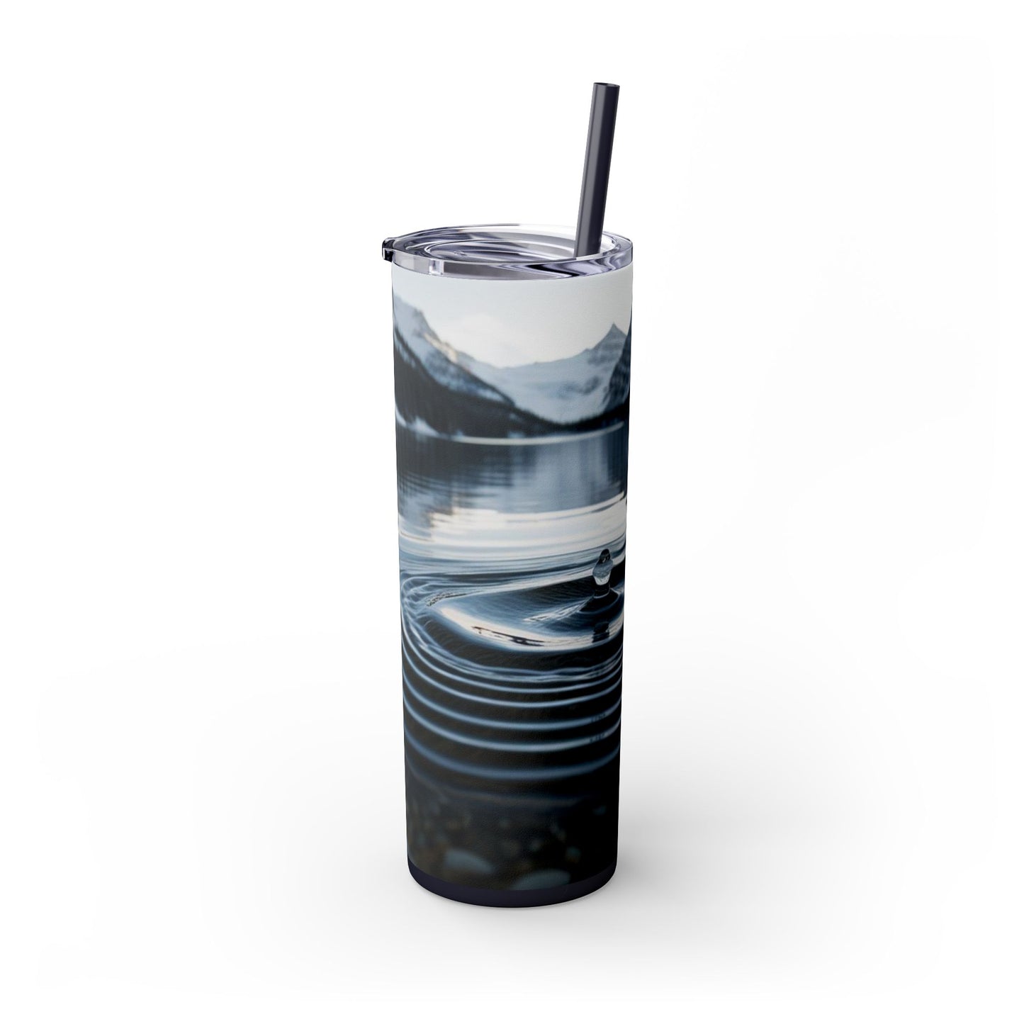 Ripple in a Snowy Mountain Lake Skinny Tumbler with Straw, 20oz