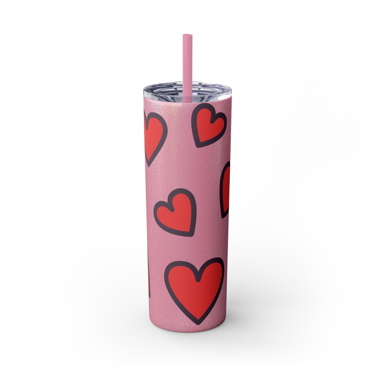 Hearts Skinny Tumbler with Straw, 20oz