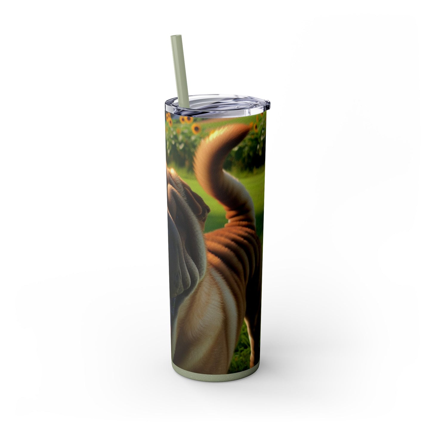 Shar Pei Skinny Tumbler with Straw, 20oz