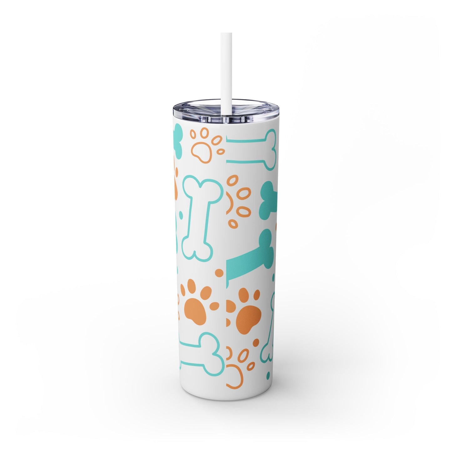 Puppy Pattern Skinny Tumbler with Straw, 20oz