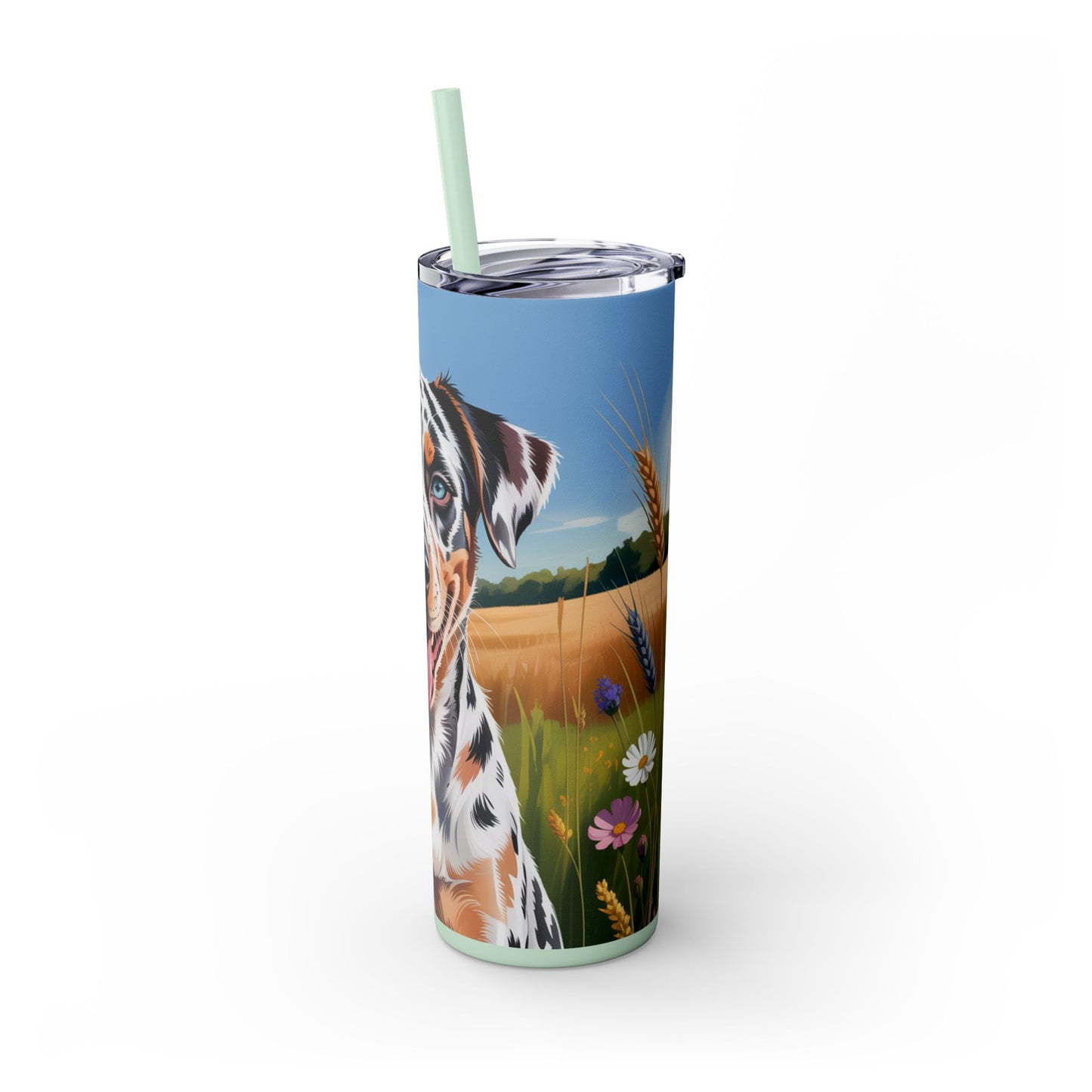 Catahoula Leopard Dog Skinny Tumbler with Straw, 20oz