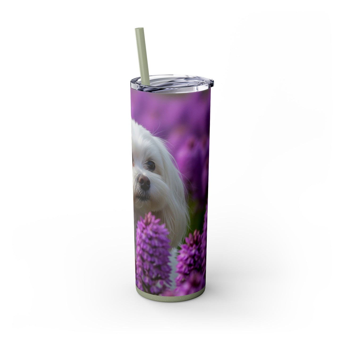 Maltese Skinny Tumbler with Straw, 20oz