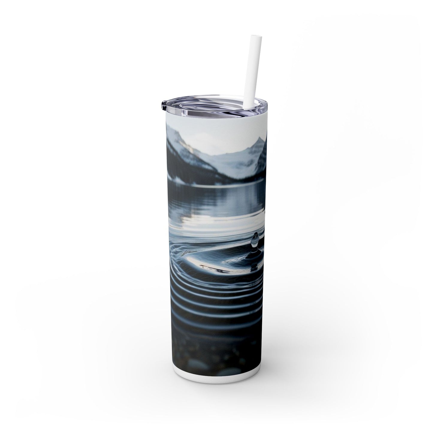 Ripple in a Snowy Mountain Lake Skinny Tumbler with Straw, 20oz