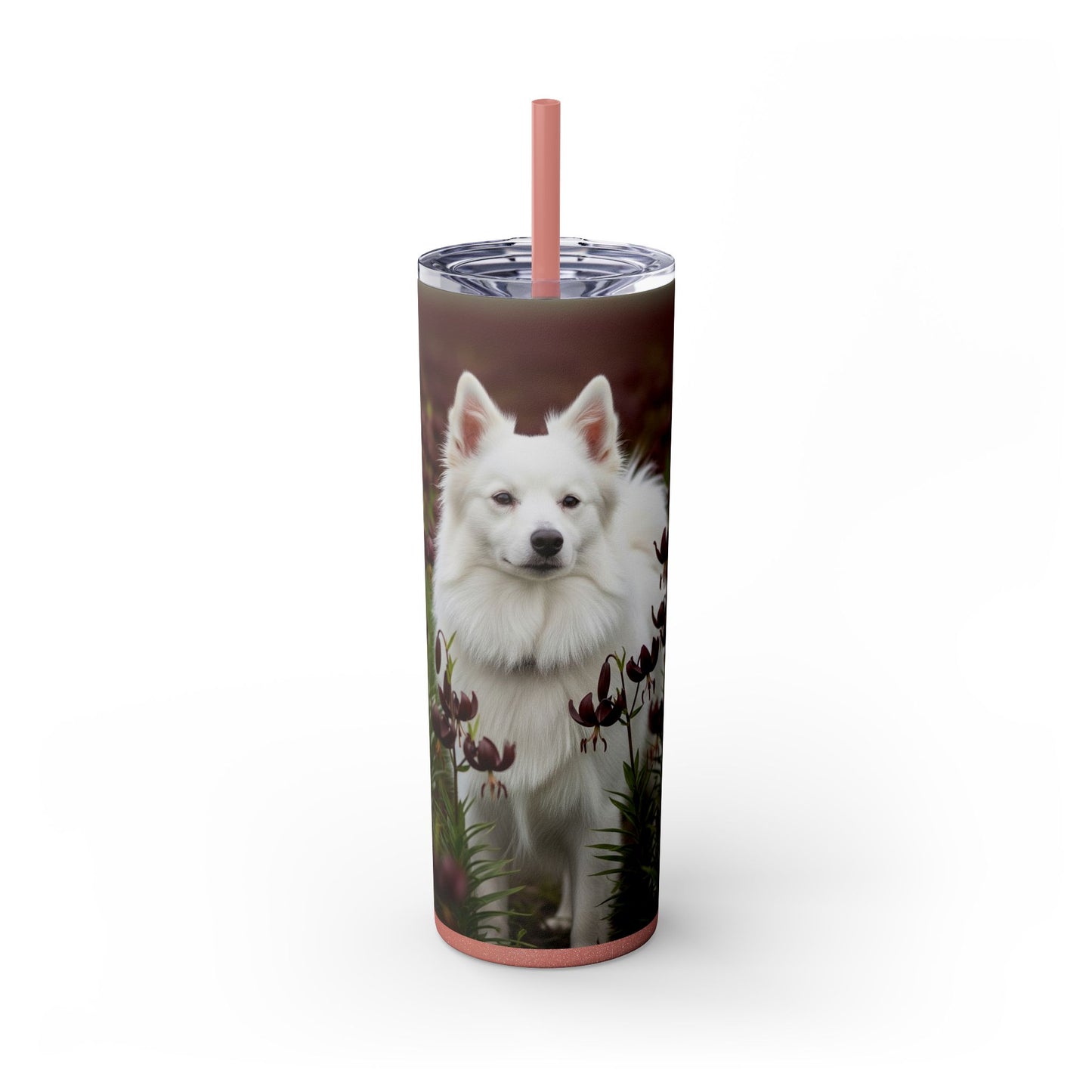 American Eskimo Dog Skinny Tumbler with Straw, 20oz