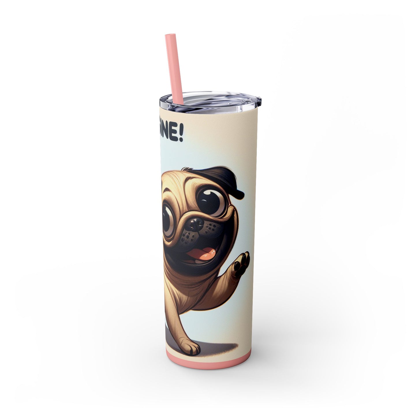 Pug Skinny Tumbler with Straw, 20oz