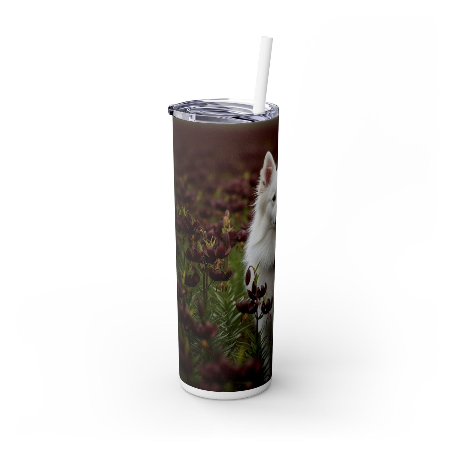 American Eskimo Dog Skinny Tumbler with Straw, 20oz