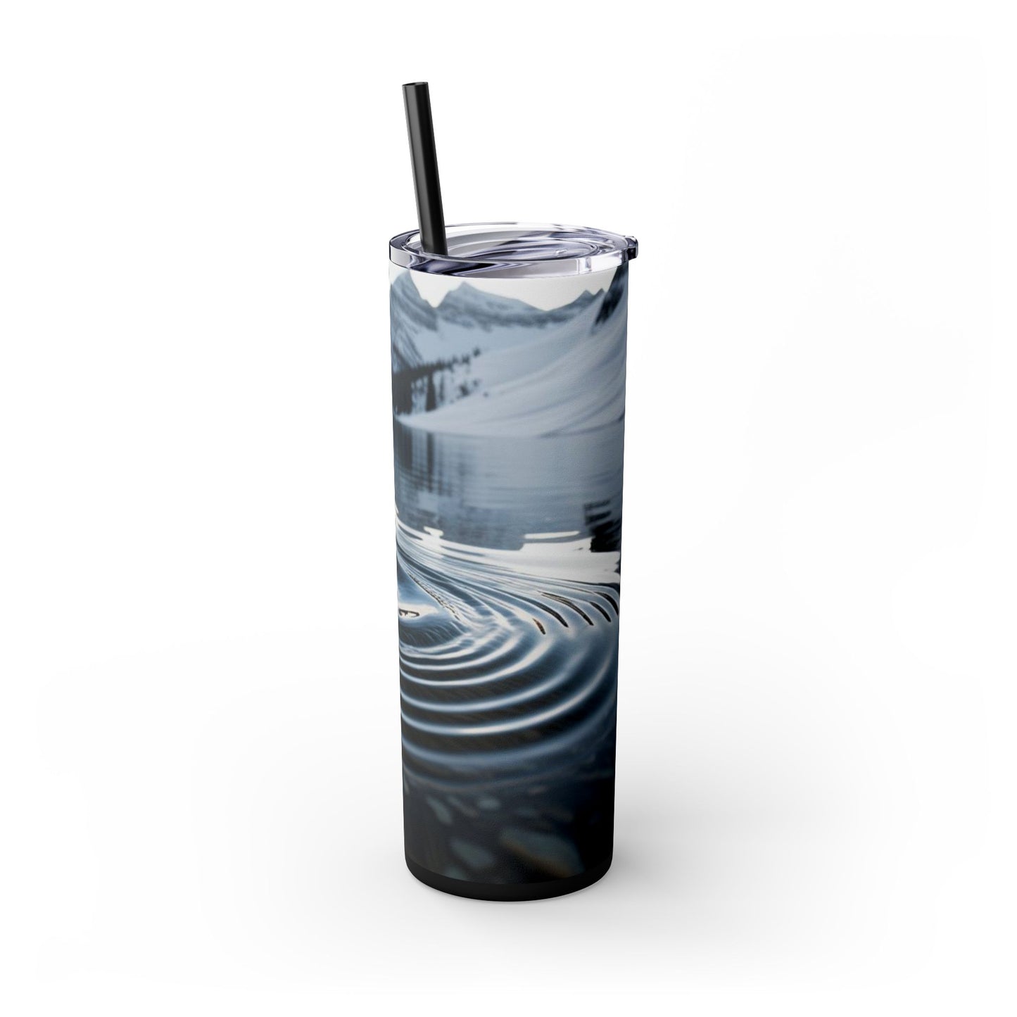 Ripple in a Snowy Mountain Lake Skinny Tumbler with Straw, 20oz