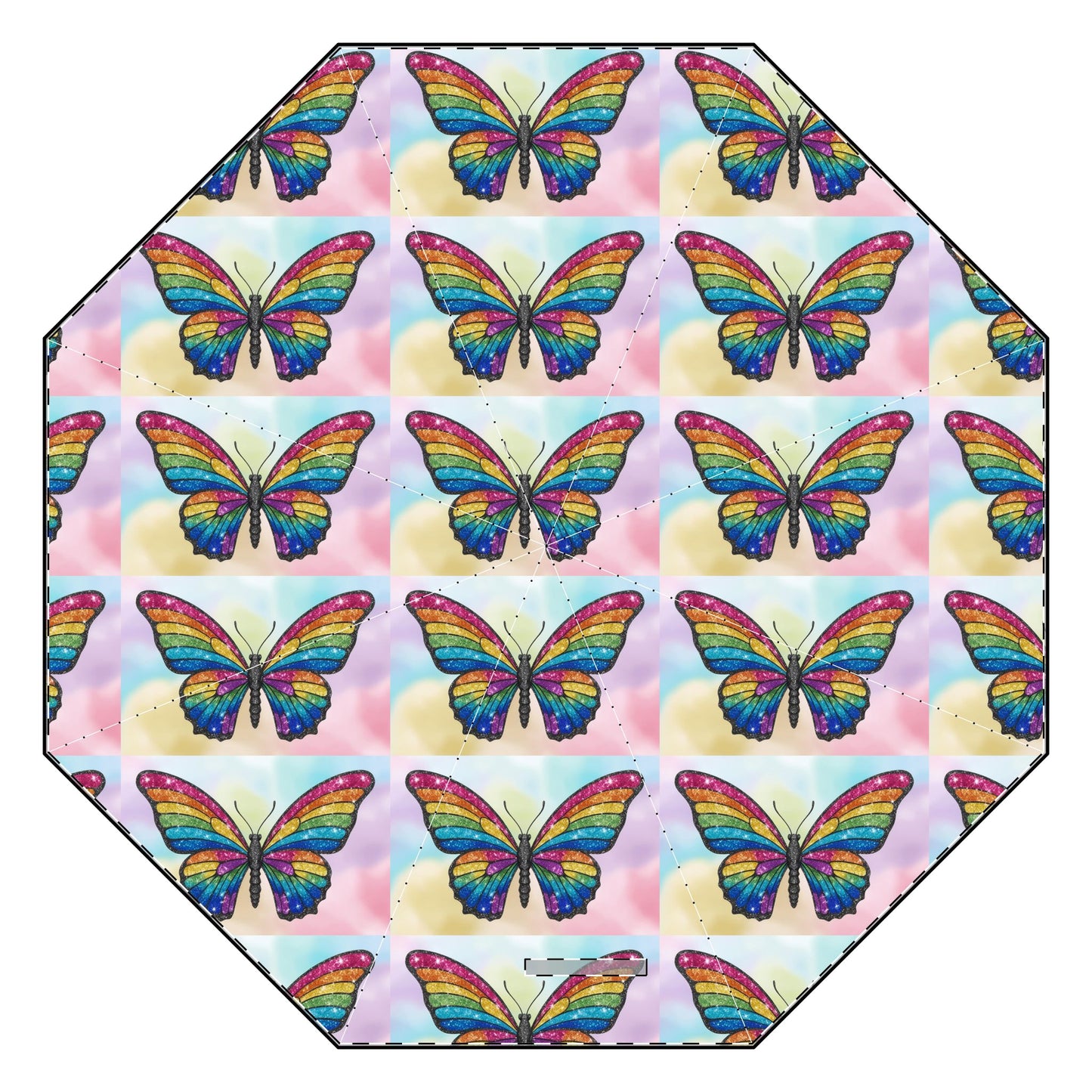 Glittery Rainbow Butterfly Semi-Automatic Foldable Umbrella