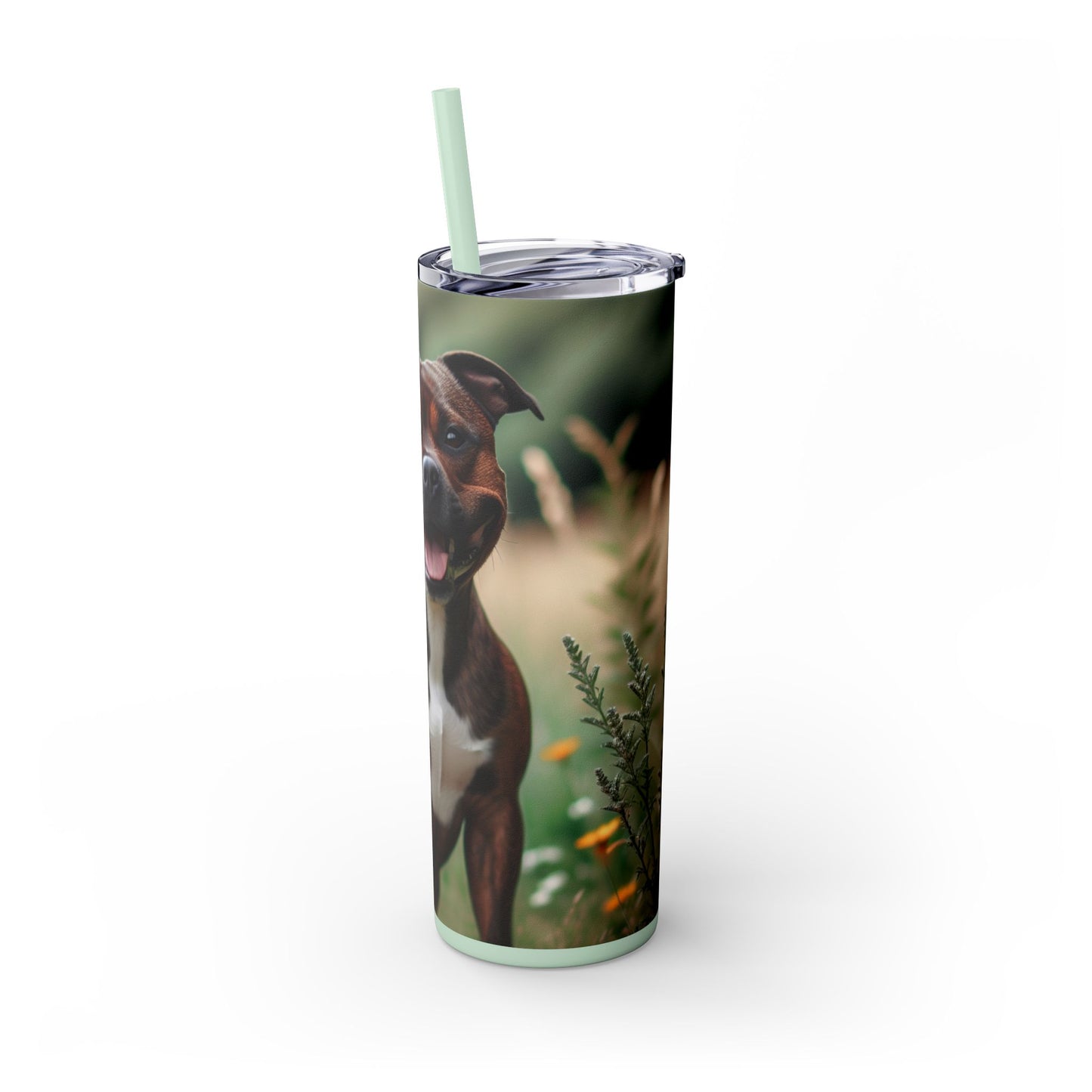 Staffordshire Bull Terrier Skinny Tumbler with Straw, 20oz