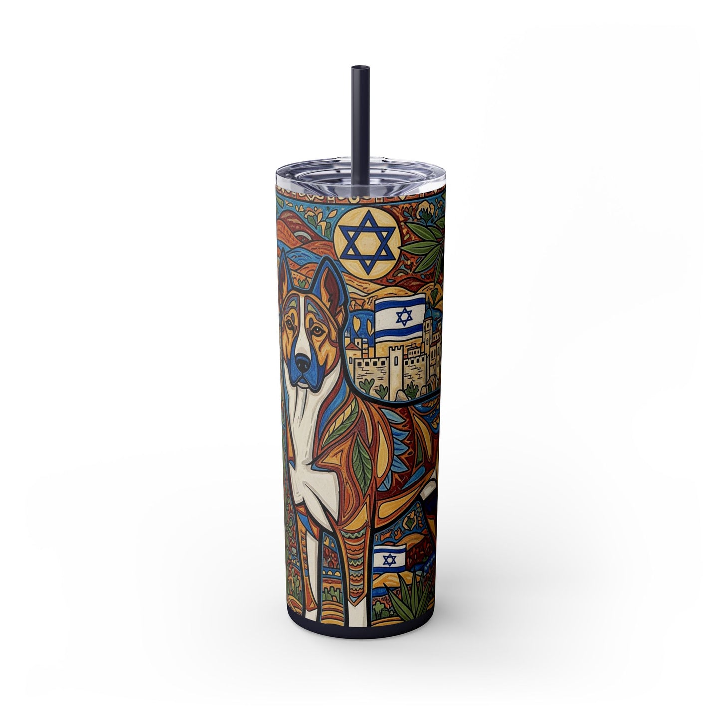 Canaan Dog Skinny Tumbler with Straw, 20oz