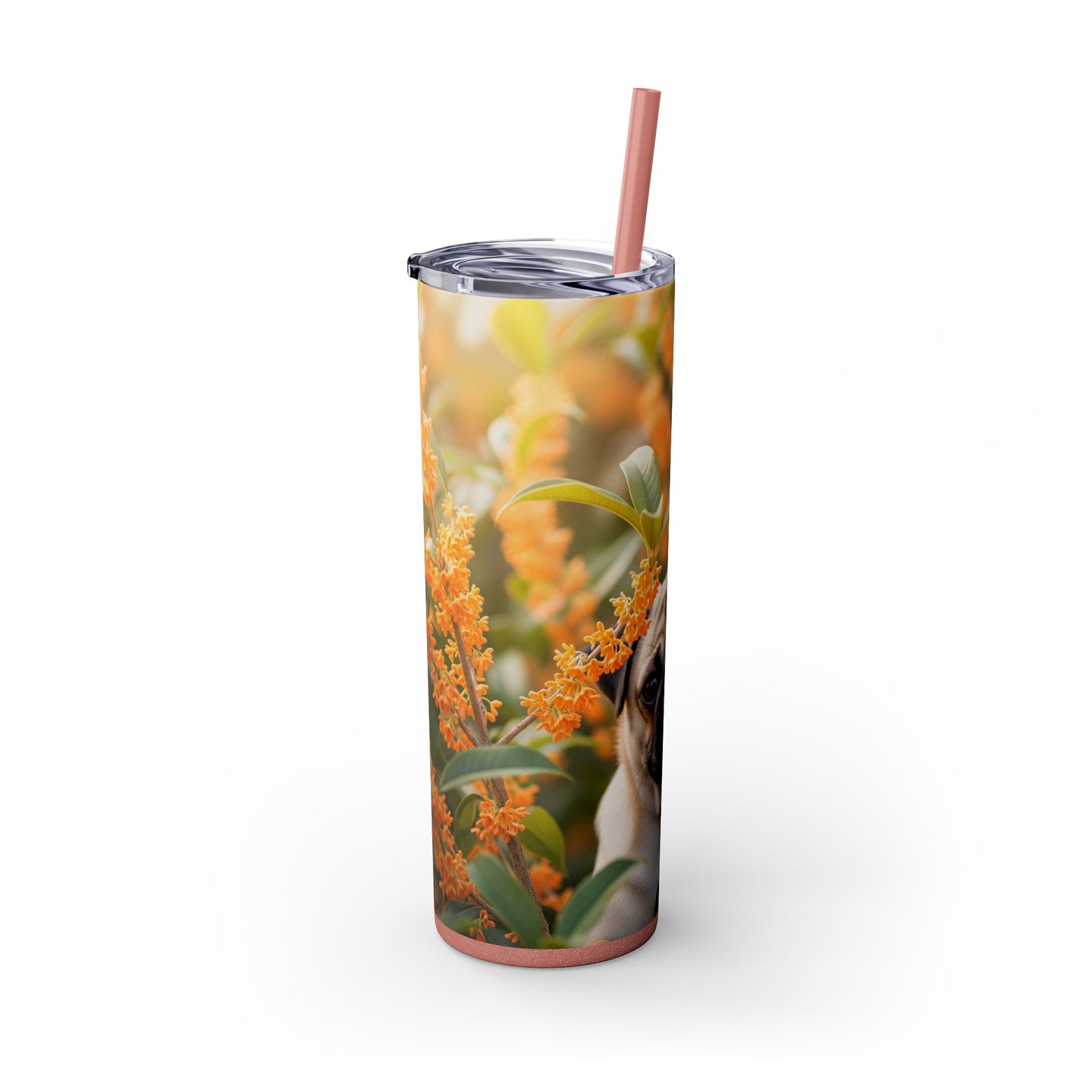 Pug Skinny Tumbler with Straw, 20oz
