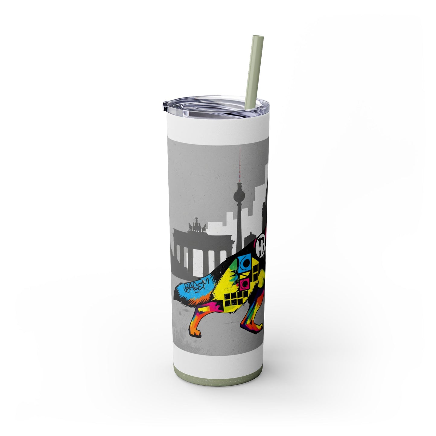 German Shepherd Skinny Tumbler with Straw, 20oz