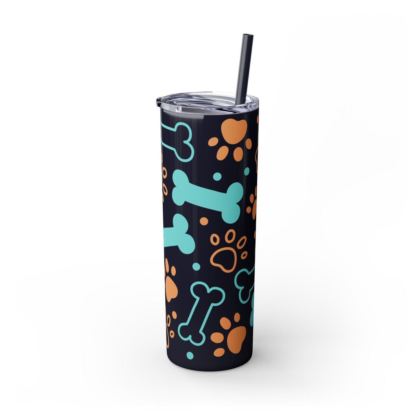 Puppy Pattern Skinny Tumbler with Straw, 20oz