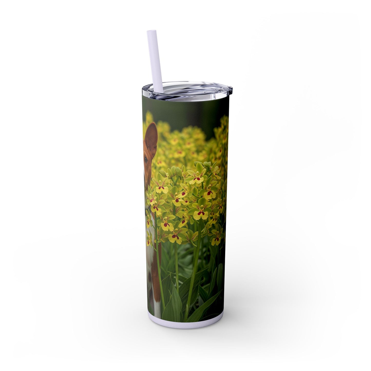 Basenji Skinny Tumbler with Straw, 20oz