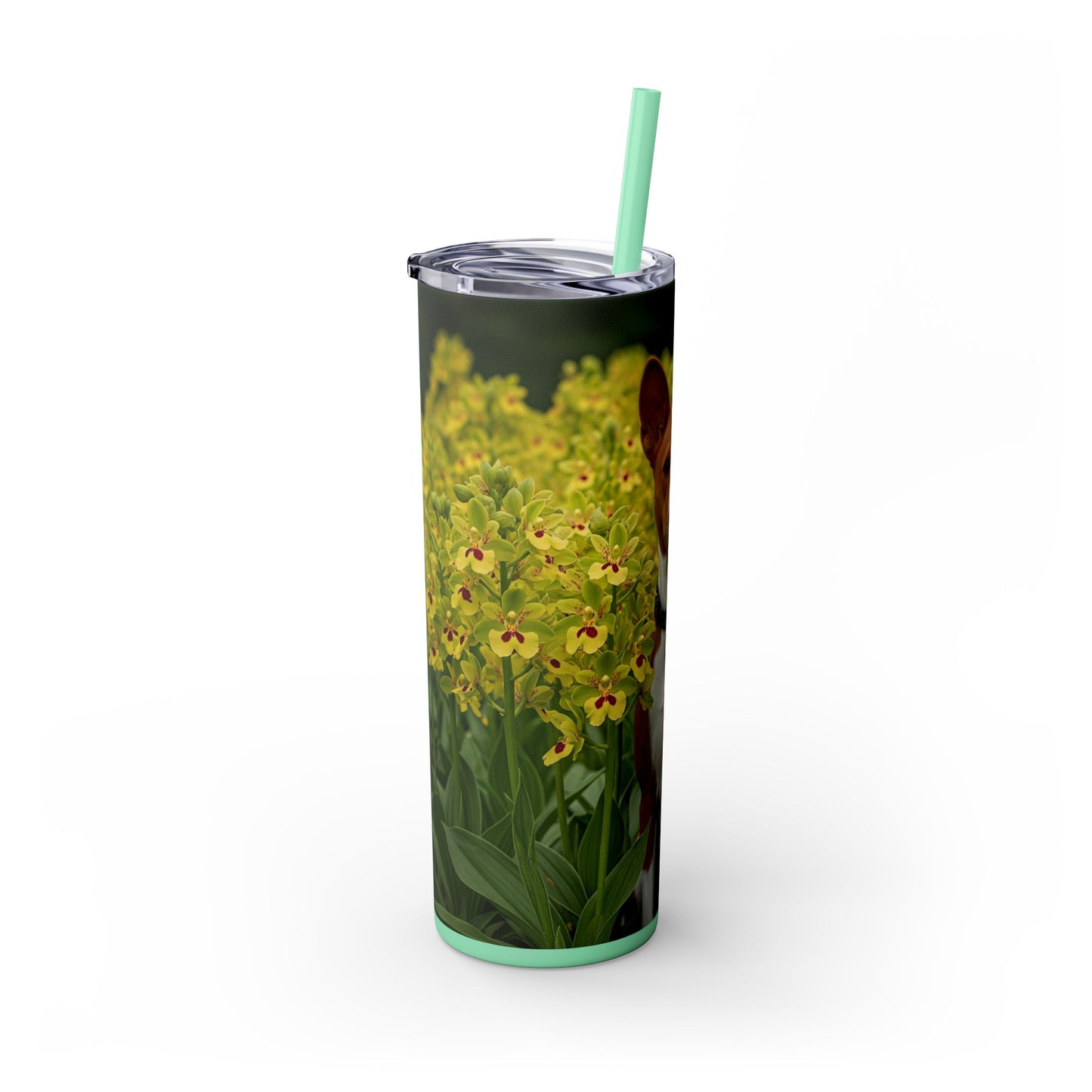 Basenji Skinny Tumbler with Straw, 20oz