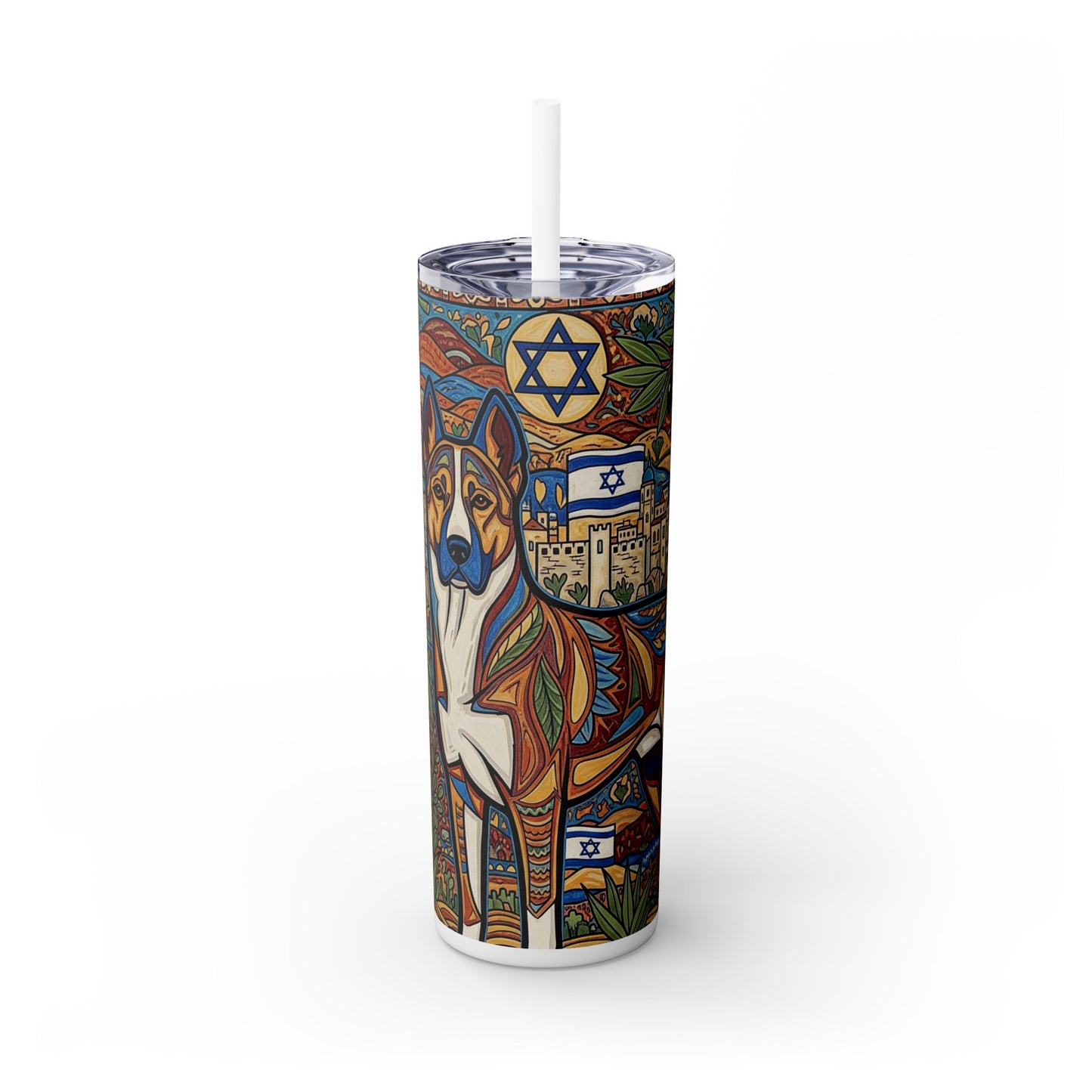 Canaan Dog Skinny Tumbler with Straw, 20oz